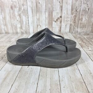 Fitflop Glitter Thong Sandals Comfort Walking Beach Shoes Gray‎ Size 8